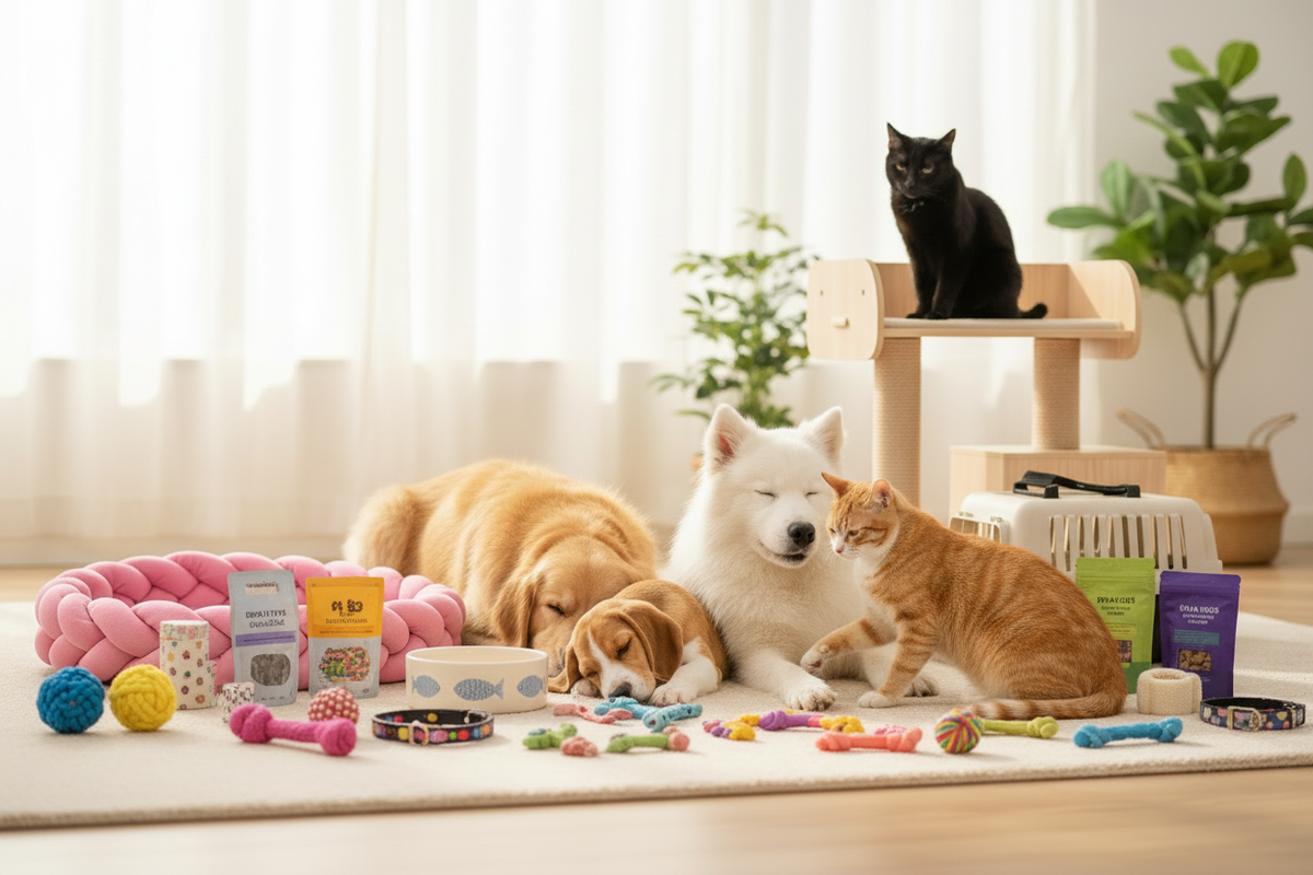 Fun dogs and cats with pet accessories